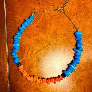 Beautiful handmade chip bead necklace. Approximately 21” long. Orange/Teal. NEW